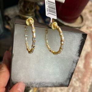 Gold and Mother of Pearl  Women's Hoop Earrings